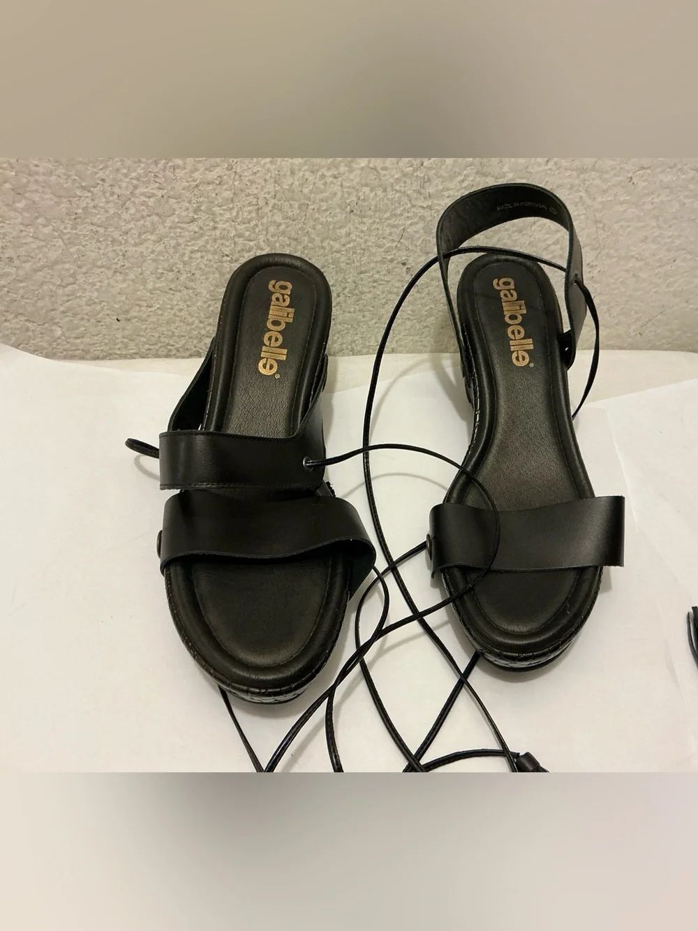 Gabibelle Black Lace-Up Slide Sandals wedge size 8